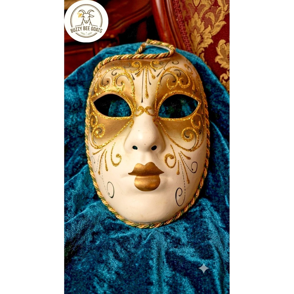 Papier-Mâché Decorative Mask,Venetian-Style Masquerade Maskwith Gold and Cream - Picture 1 of 6